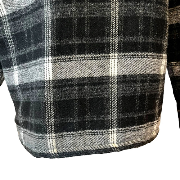 Tigha Men’s Plaid Wool Blend Jacket w/ Sherpa Collar, Black/Grey Check - Picture 12 of 16